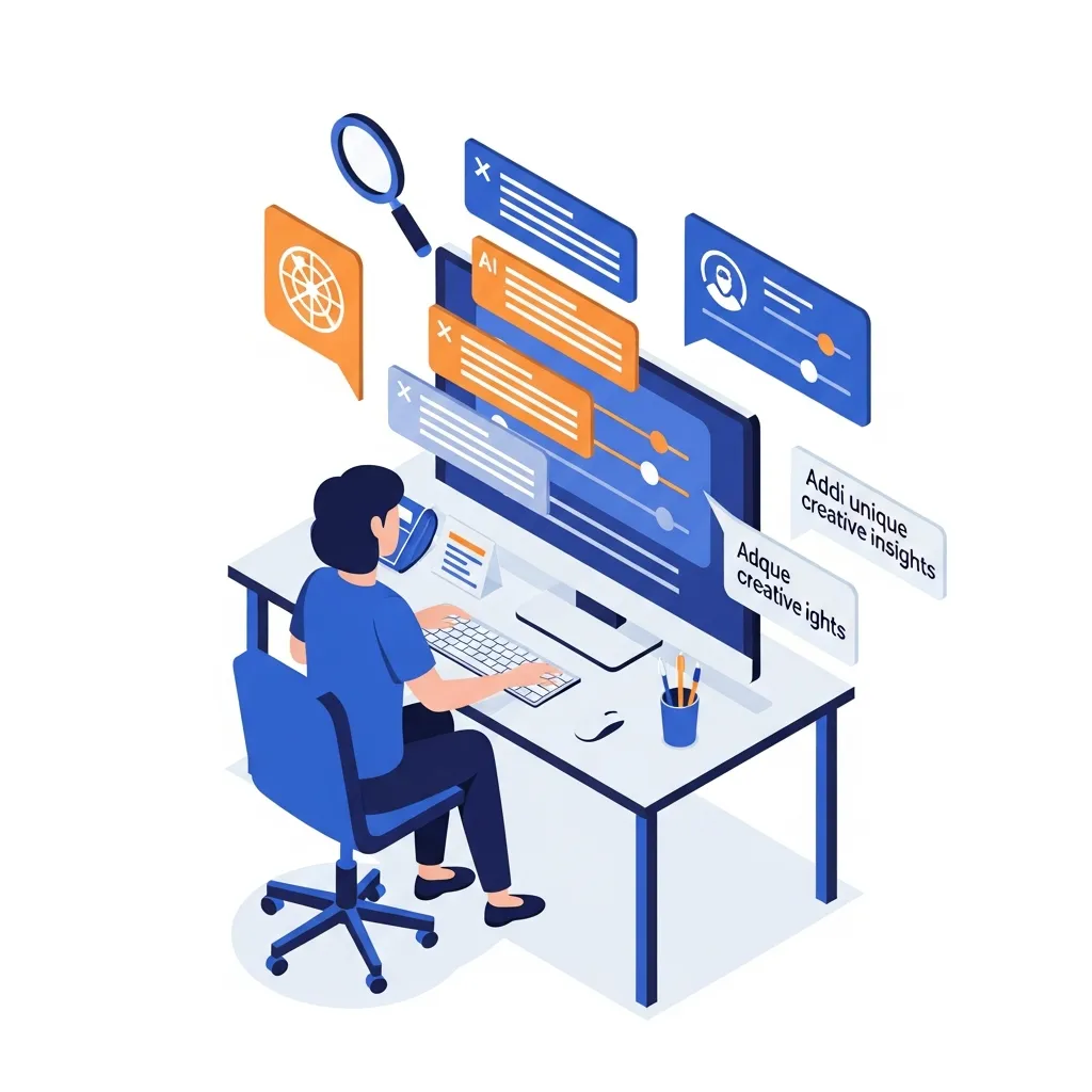 Human editor optimizing AI content through fact-checking, tone adjustment, and unique insights for SEO.