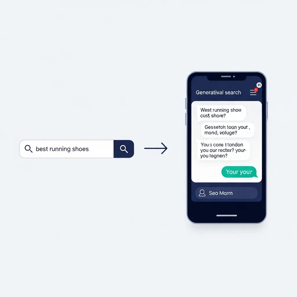 Infographic diagram showing the shift from short keyword searches to long-form conversational AI search queries.