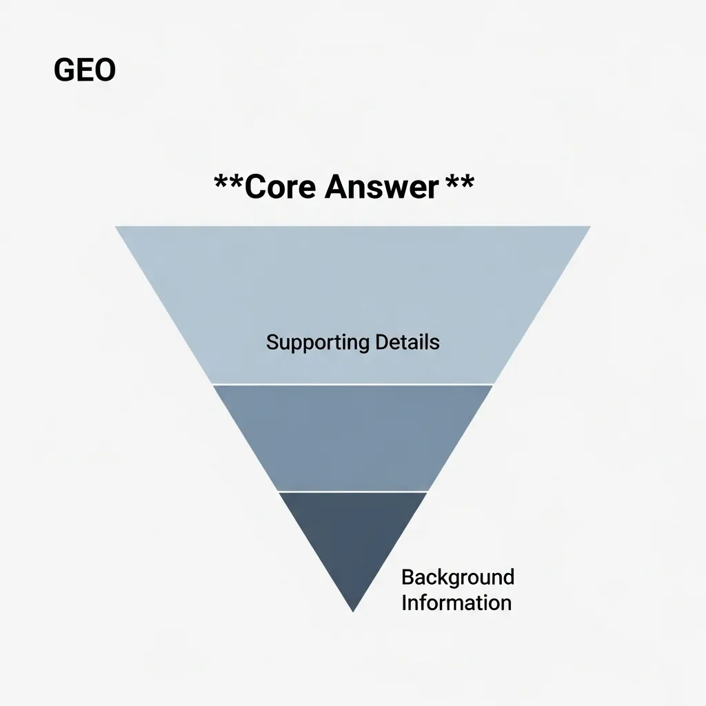 Inverted pyramid diagram showing core answer, supporting details, and background for GEO brand authority strategy.